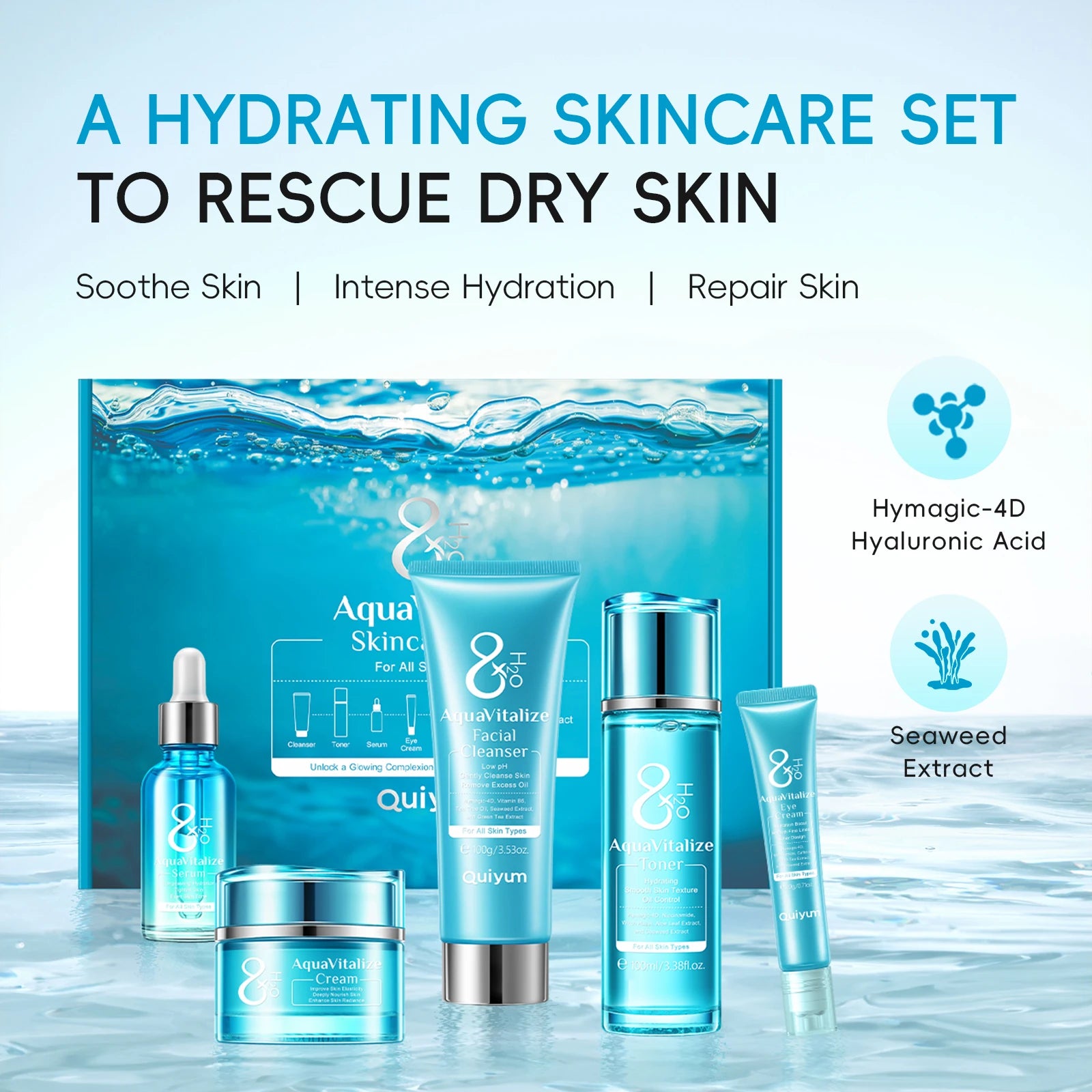 Quiyum 8X H2O AquaVitalize 5-Piece Hydrating Daily Facial Skincare Set