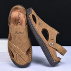 Abfuber Men's Casual Leather Sandals Breathable Hollow Out Shoes