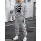 Men's Autumn Letter 3D Print Hoodie and Sweatpants Tracksuit Set