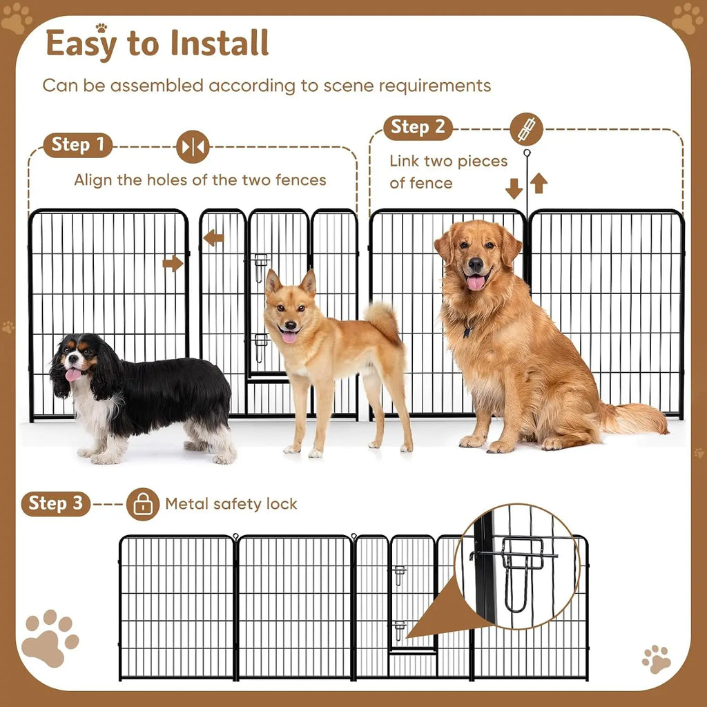 32 Inch Metal Dog Playpen 8-Panel Foldable Pet Fence with Door for Indoor Outdoor Use