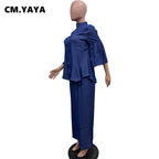 Women's Denim Style Flare Sleeve Top Wide Leg Pants Set