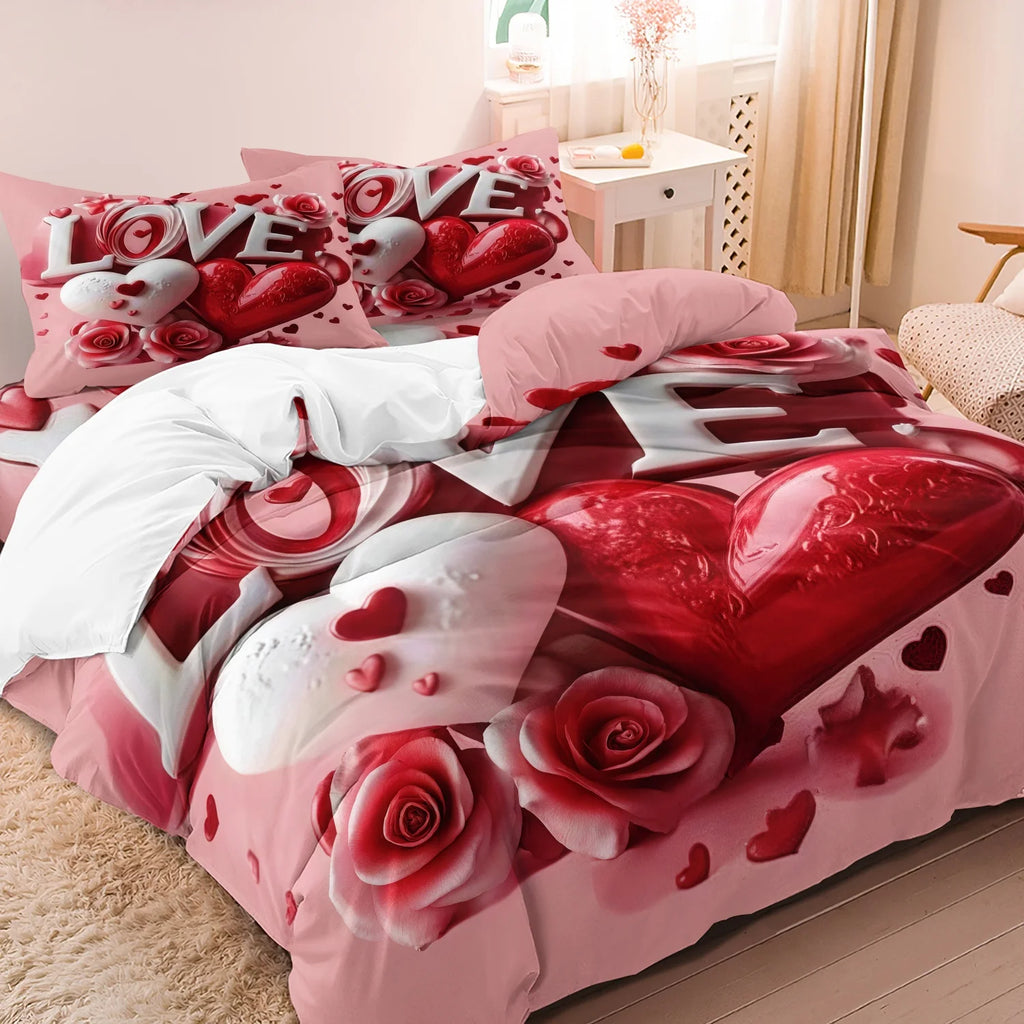 Romantic Hearts Duvet Cover and Couple Bedding Set