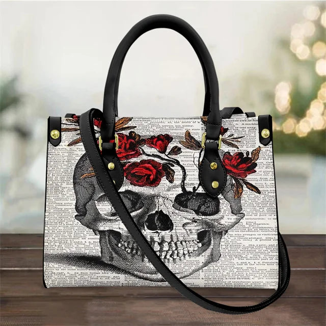 Women's Skull Pattern Faux Leather Shoulder Tote Bag