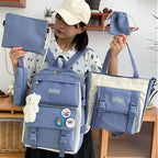 Girls' Waterproof Fashion Laptop Backpack 5-Piece School Bag Set