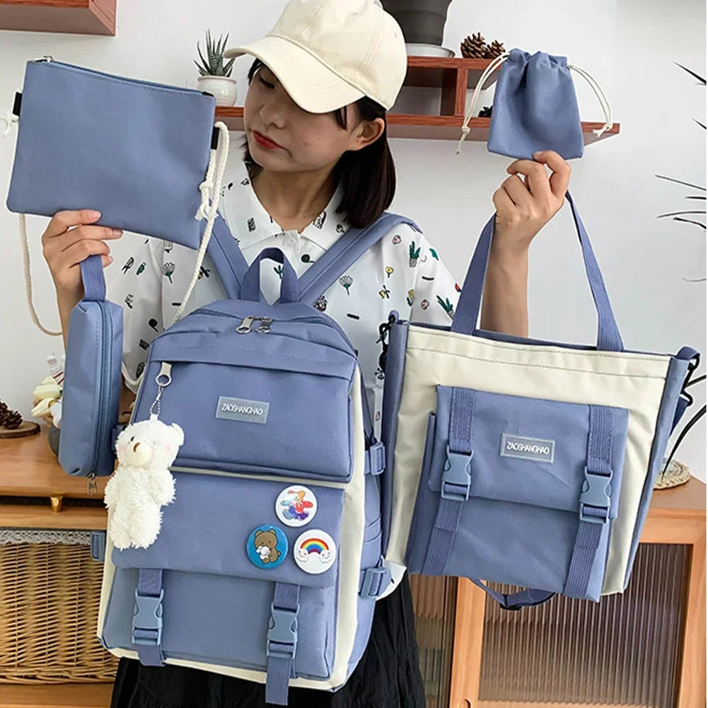 Girls' Waterproof Fashion Laptop Backpack 5-Piece School Bag Set