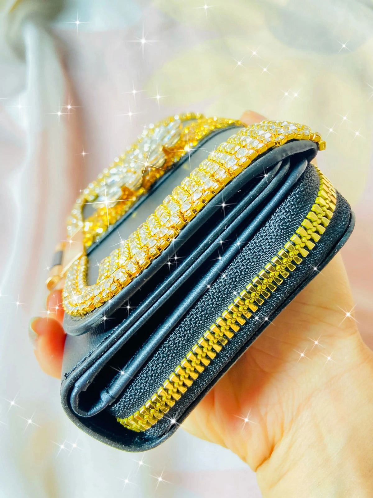 Rhinestone Embellished Women's Two-Layer Folding Wallet with Coin Purse