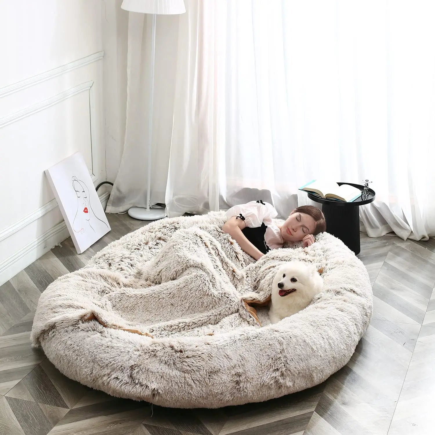 Washable Faux Fur Orthopedic Human Dog Bed for People and Pets