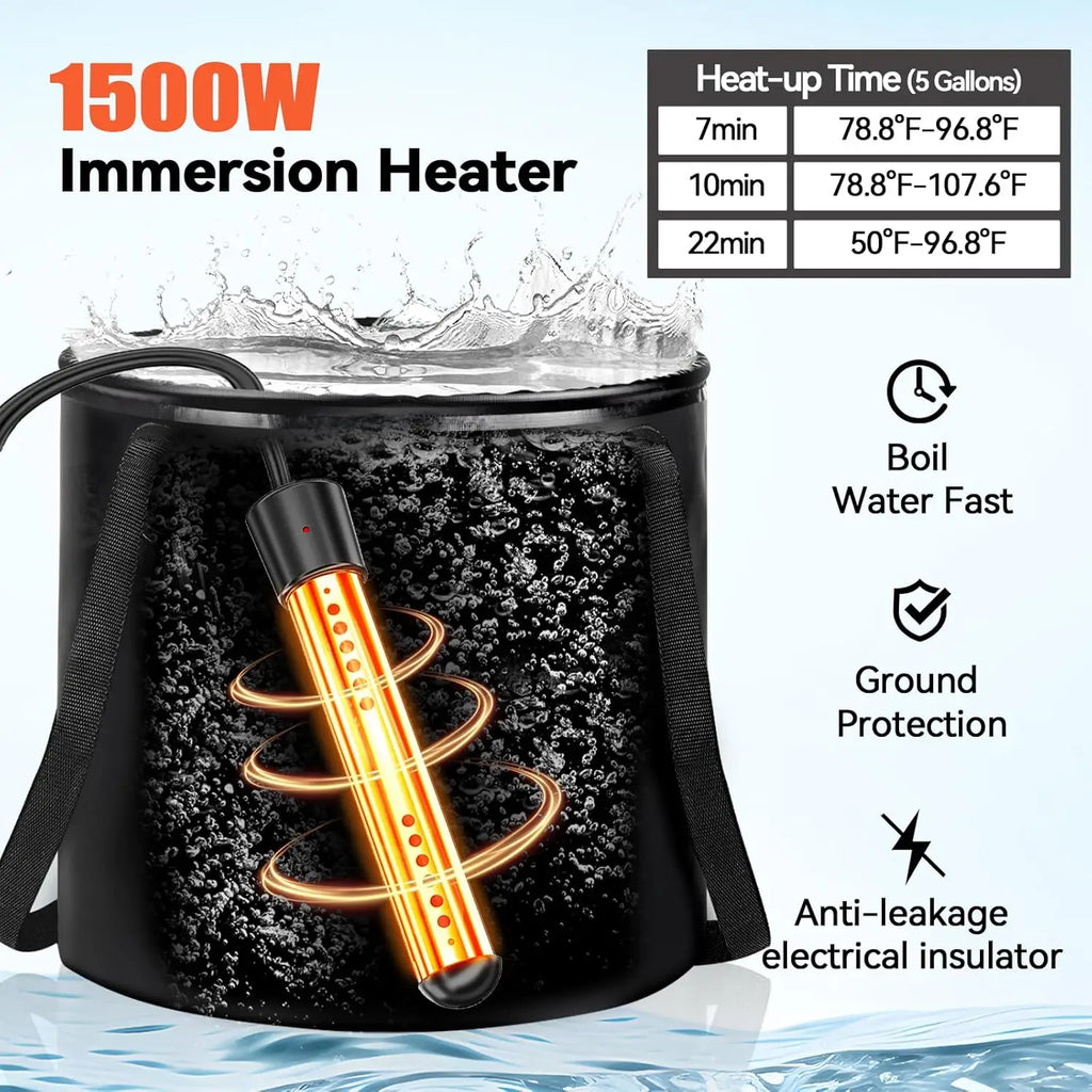 Portable Camping Shower with 1500W Immersion Heater