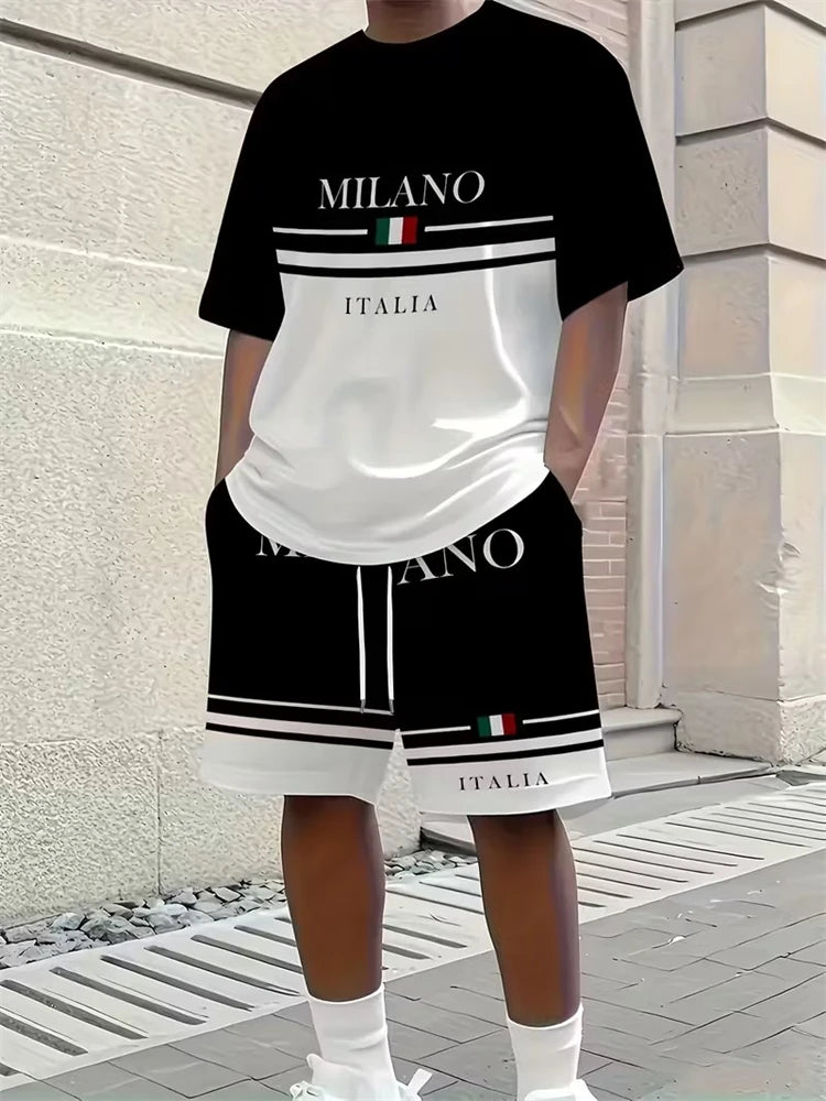 Men's 3D Print Round Neck T-Shirt and Shorts Set