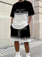 Men's 3D Print Round Neck T-Shirt and Shorts Set