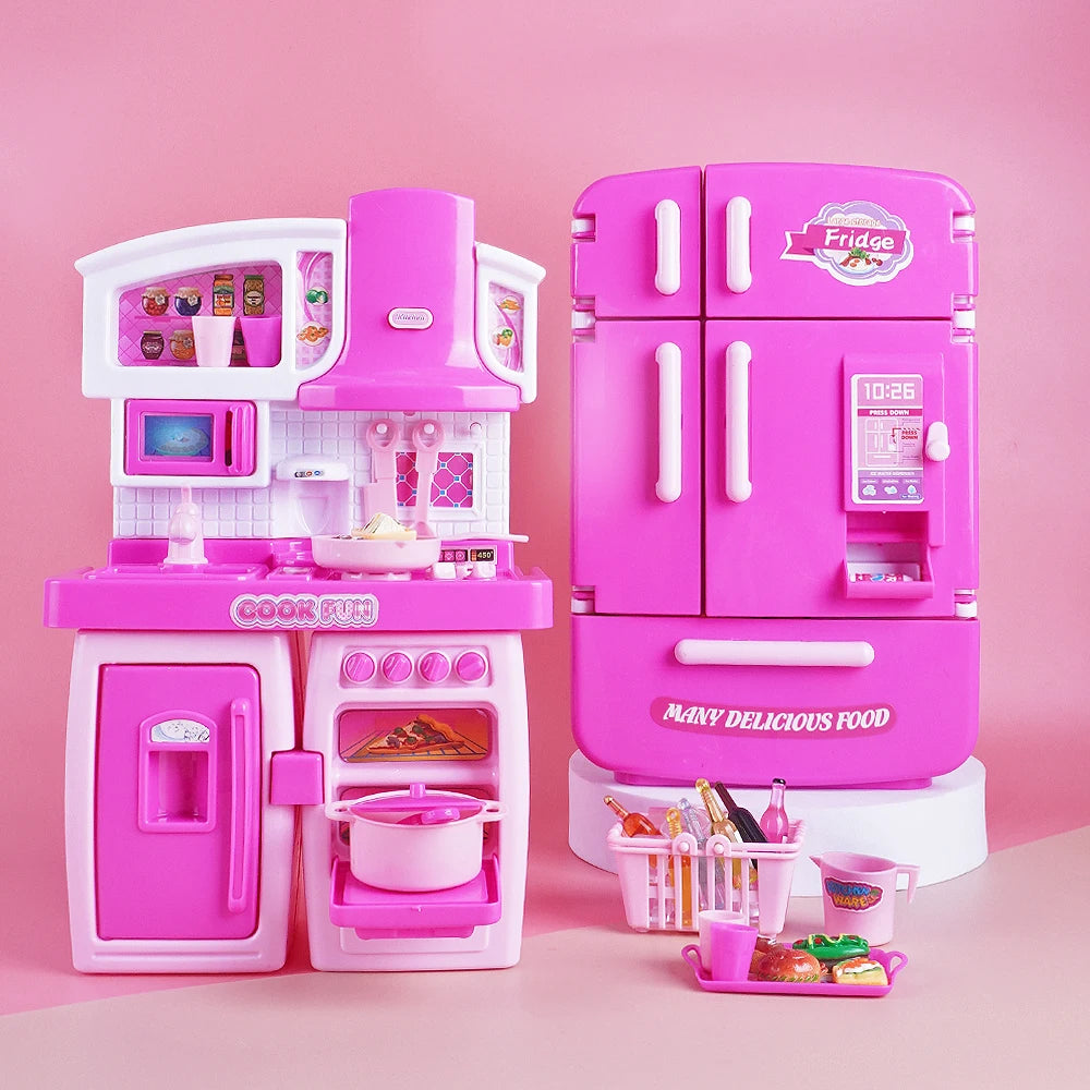 Kids' 1:12 Miniature Double Door Refrigerator Toy with Kitchen Accessories