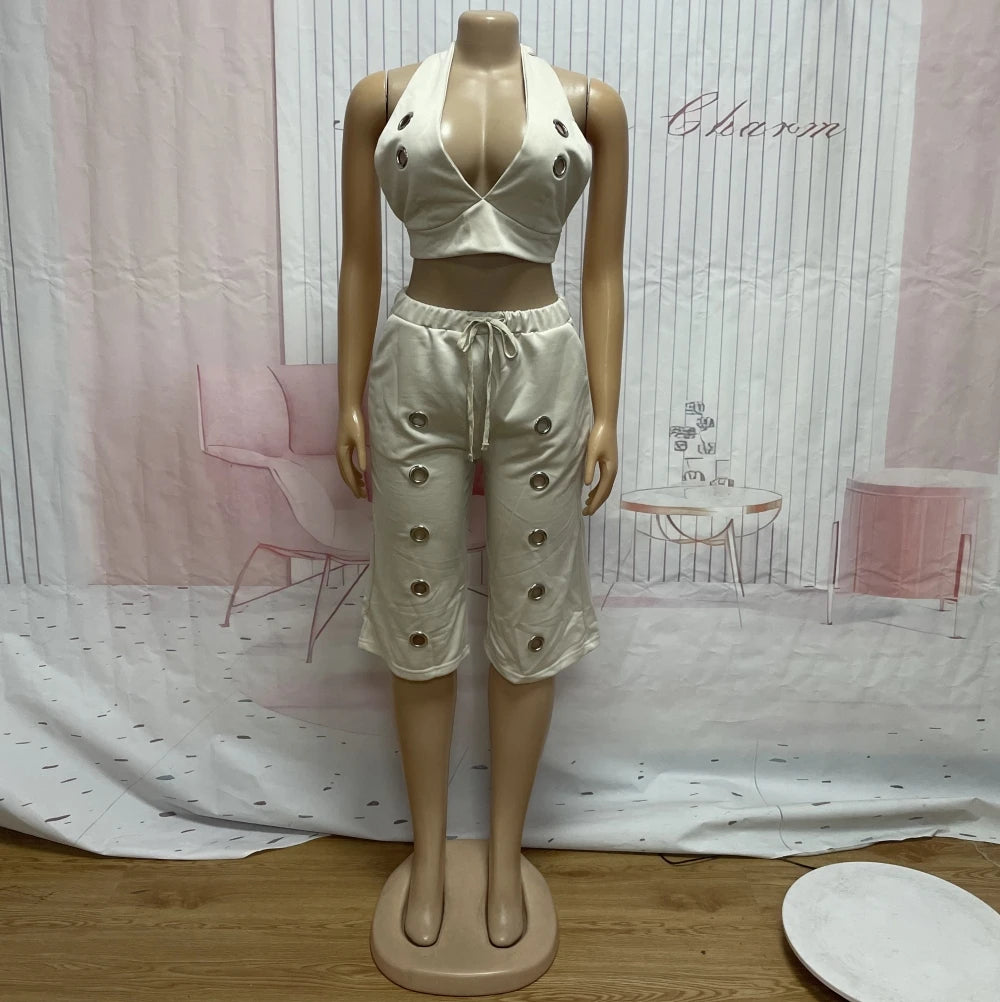 Women's Sexy Sleeveless Crop Top and Shorts Two Piece Set