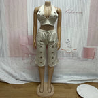 Women's Sexy Sleeveless Crop Top and Shorts Two Piece Set