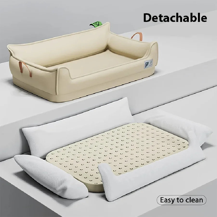 Orthopedic Leather Dog Bed Sofa with Non-Slip Bottom and Waterproof Washable Cushion