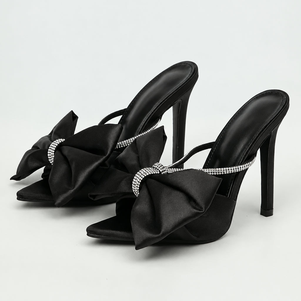 Women's Crystal Rhinestone Bow Thin Heel Slippers