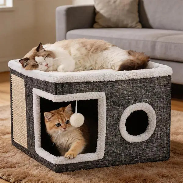 Foldable Indoor Cat House and Cave Condo Pet Bed