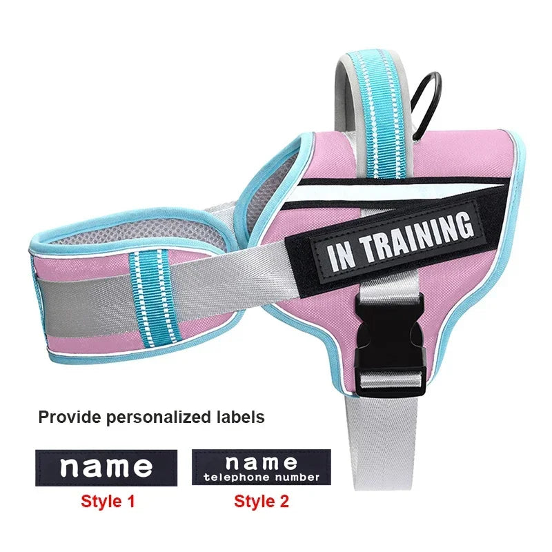 Adjustable Nylon Dog Harness with Neck Guard and Reflective Breathable Mesh Vest