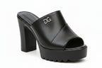 Women's Peep Toe Platform High Heel Slippers Square Black