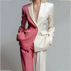 Women's Peaked Lapel Contrast Color Blazer Pants Suit