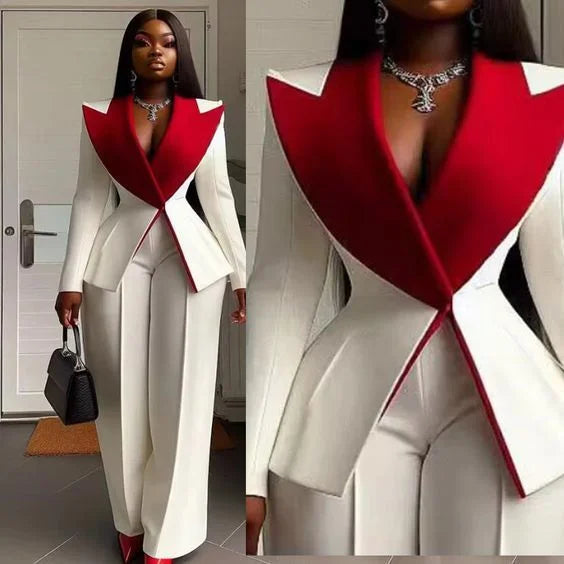 Women's V-Neck Long Sleeve Blazer Trouser Evening Dress