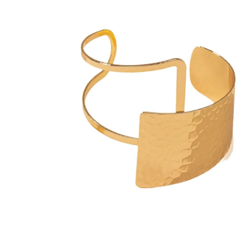 Women's Fashion Pleated Wide Hollow Cuff Bracelet and Ring Set