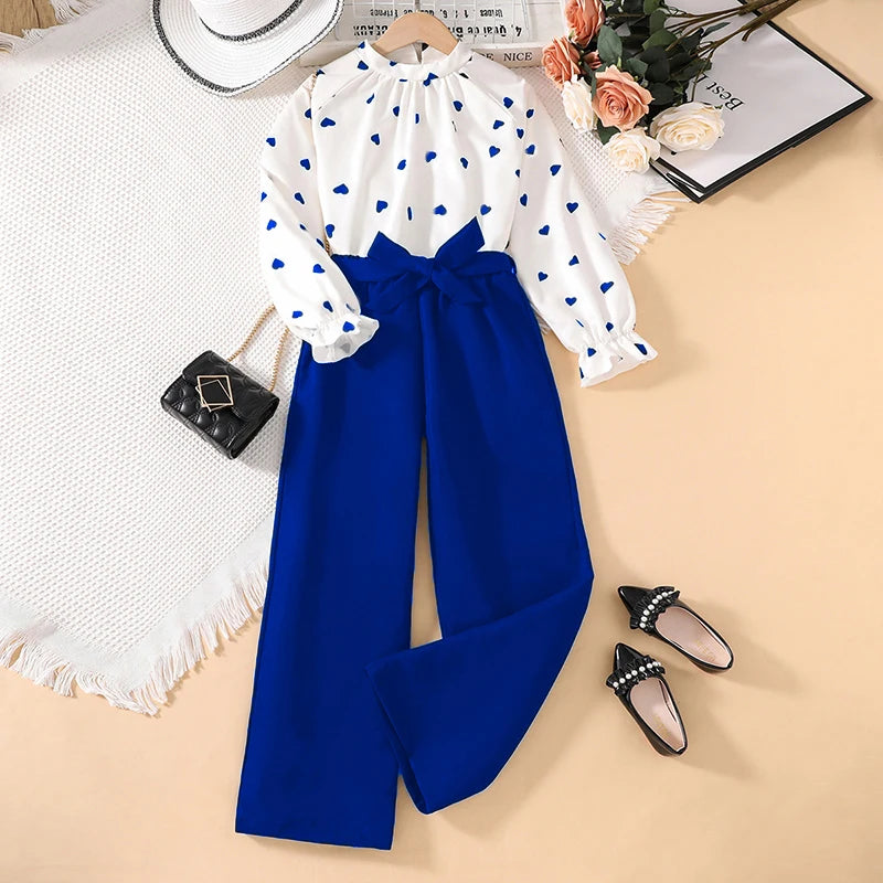 Girls' Long Sleeve Shirt Wide Leg Pants Two-Piece Set CF7037
