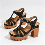 Women's Peep Toe Platform Block Heel Sandals Ankle Strap