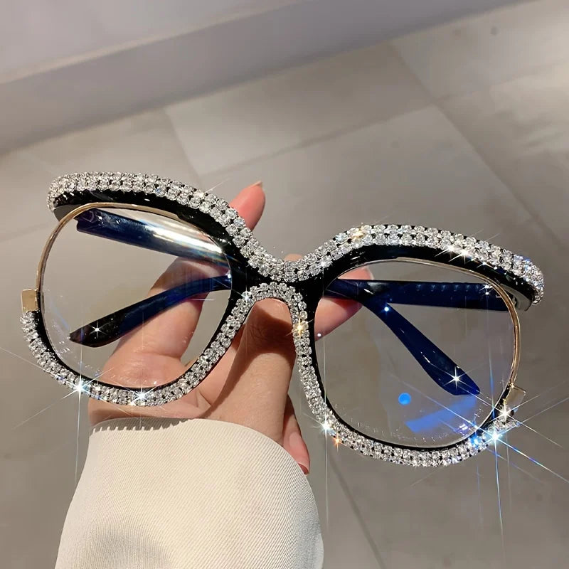 Women's Trendy Round Rhinestone Oversized Reading Glasses