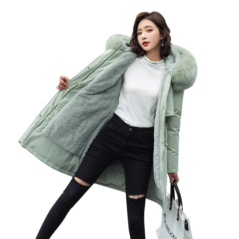 Women's Thick Warm Fleece Lined Korean Parka Coat