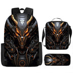 Unisex Mechanical 3D Print Backpack 3-Piece Bag Set