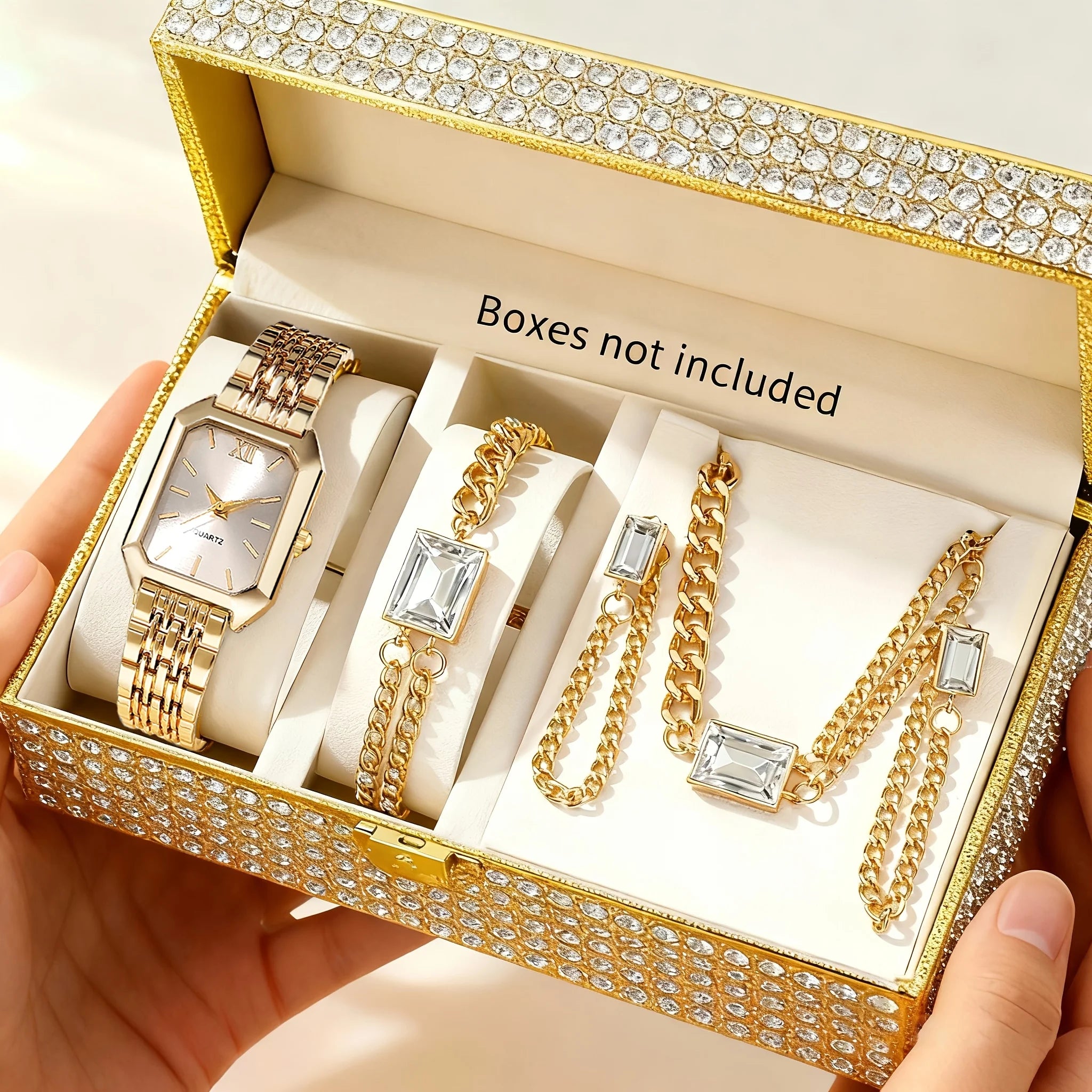 Elegant Rectangle Women's Quartz Wristwatch 5-Piece Jewelry Set