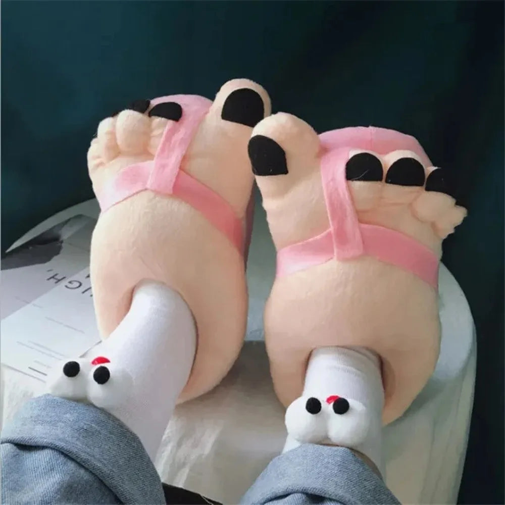 Unisex Winter Cotton Slippers Funny Cartoon Couple House Slides Warm Soft Plush Indoor Flats