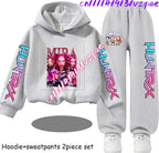 Girls' Print Hoodie Pants Two-Piece Set