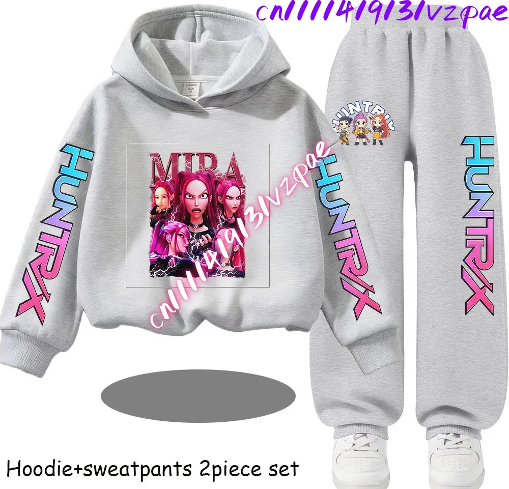Girls' Print Hoodie Pants Two-Piece Set