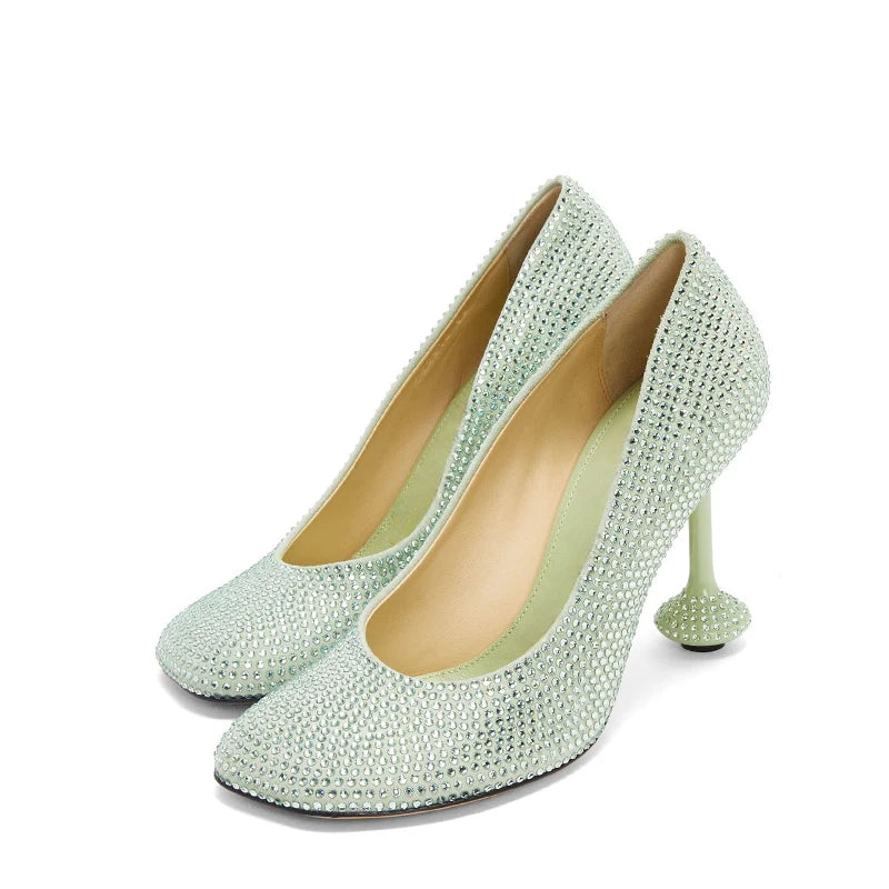 Women's Fuzzy Round Toe Wine Glass High Heel Pumps