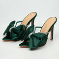 Women's Crystal Rhinestone Bow Thin Heel Slippers