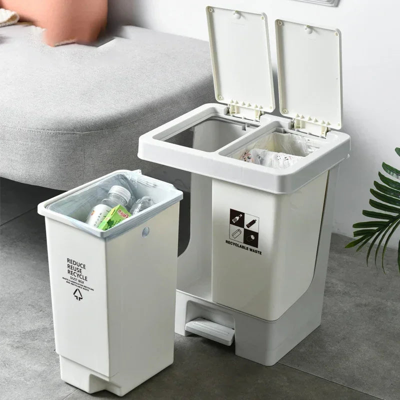 Double Compartment Pedal Trash Can with Lid and Sorting Bins