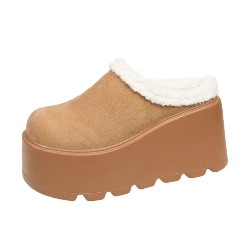 2025 New 9cm Women's Platform Heel Mules Casual Buckle Shoes Closed Toe Backless Slip On Walking Increase Height Wedge Slippers
