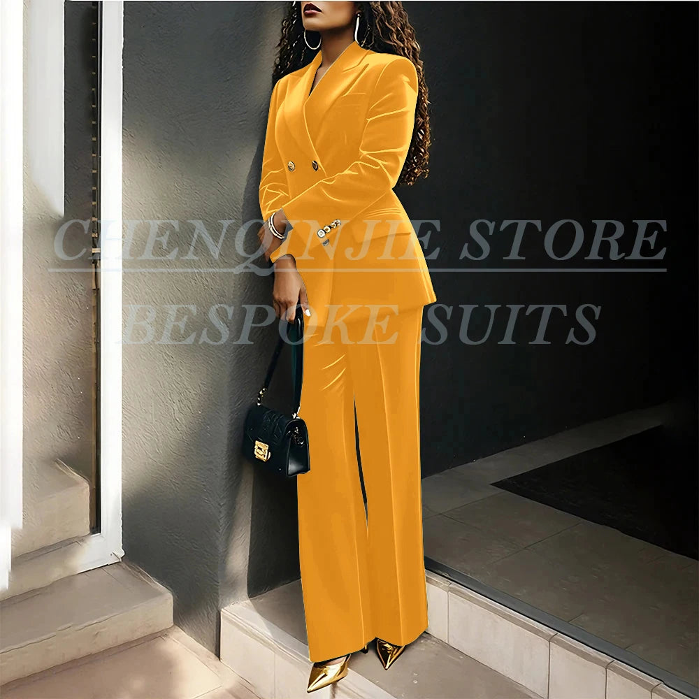 Women's Double Breasted Velvet Blazer Pants Suit