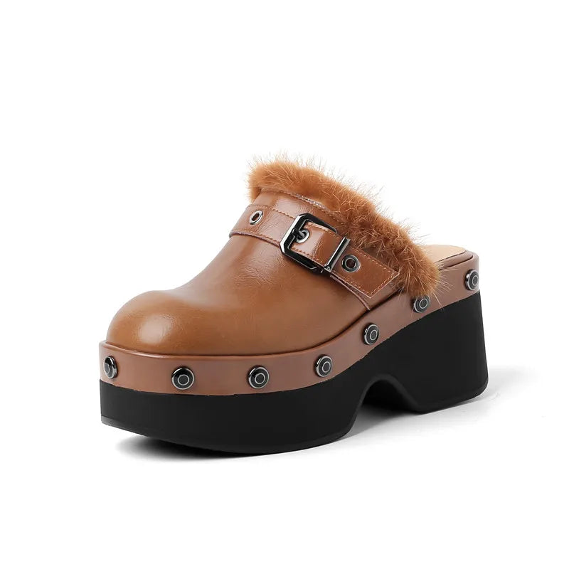 Women's Riveted Platform Round Toe Slippers
