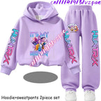 Girls' Print Hoodie Pants Two-Piece Set