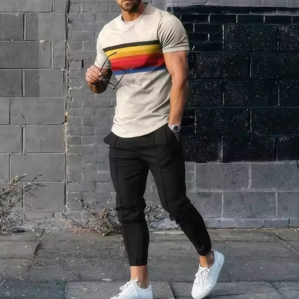 Men's 3D Print Round Neck T-Shirt and Shorts Set