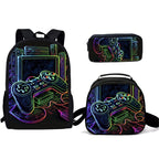 Unisex Gaming Controller 3D Print Backpack 3-Piece Bag Set