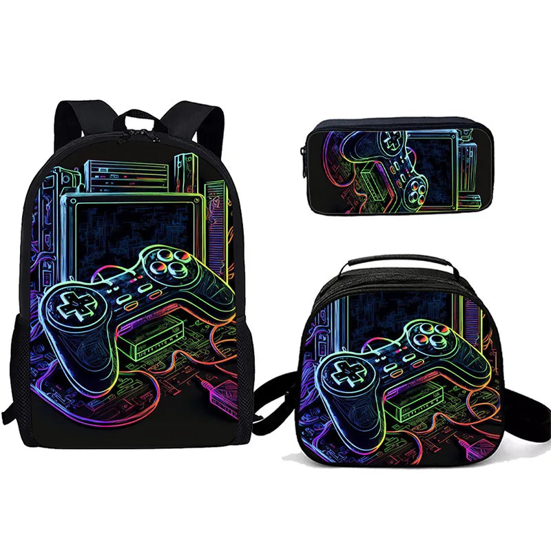 Unisex Gaming Controller 3D Print Backpack 3-Piece Bag Set
