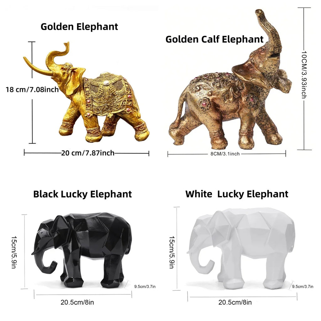 Handcrafted Elephant Resin Statue and Tabletop Shelf Ornament