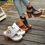 Women's Chunky Block Heel Platform Sandals Open Toe Adjustable Buckle