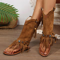 Women's Suede Tassel Thong Sandals Flat Bohemian Fringe Shoes