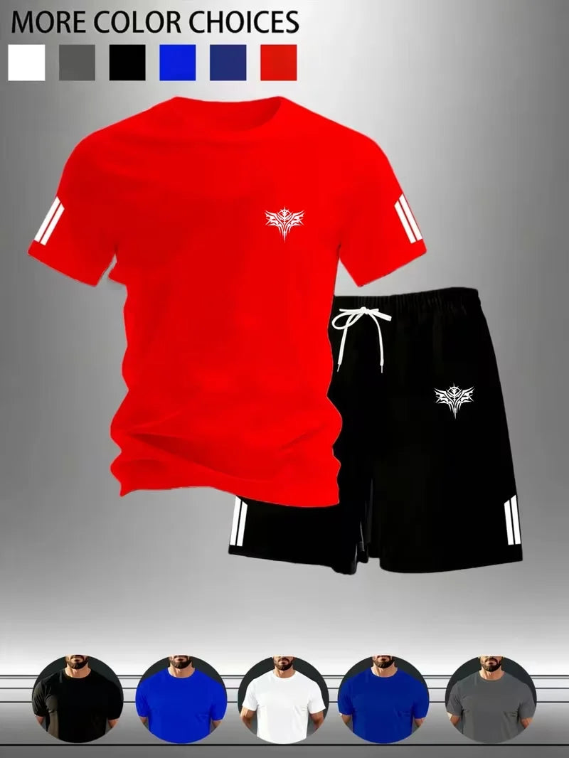 Men's Casual Round Neck T-Shirt and Shorts Set