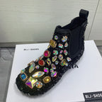 Women's Rhinestone Flat Ankle Boots Plush Winter Snow Shoes