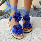 Women's Floral Applique Platform Lace-Up Sandals Flat Open Toe